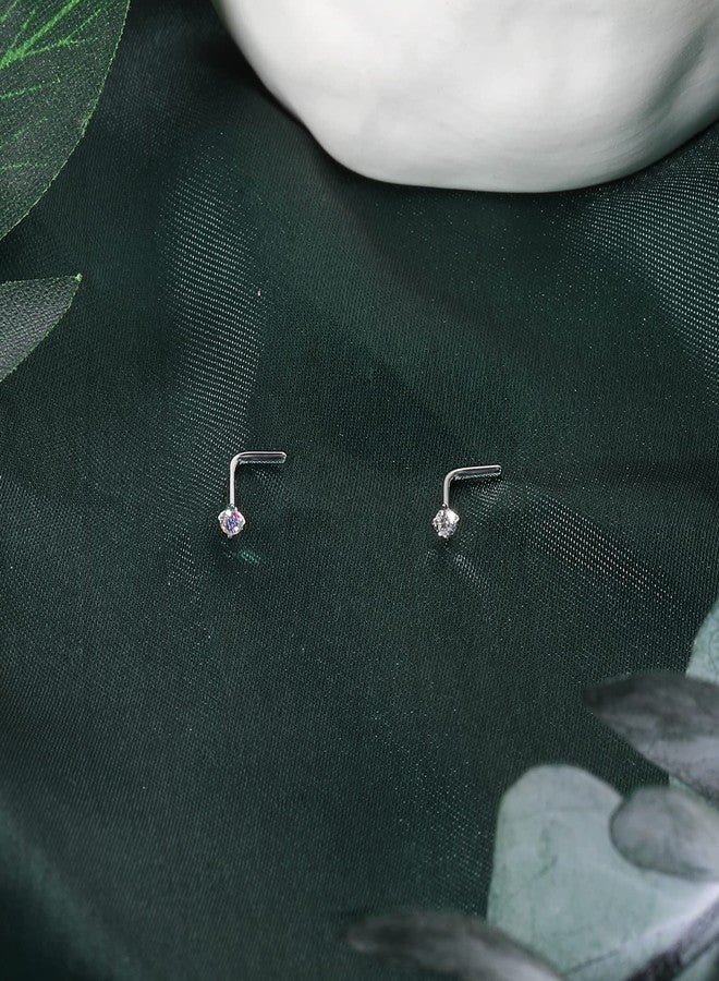 حلقات أنف من الذهب الأبيض عيار 18 قيراطًا من BodyAce للنساء والرجال، 20 غرامًا من حلقات الأنف الصلبة الحقيقية عيار 18 قيراطًا، مجوهرات ثقب الأنف من الماس الصناعي 1.5 مم 2 مم 3 مم (على شكل حرف A أو L) - Image 4